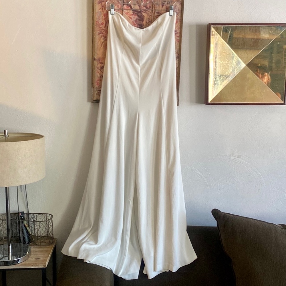 ROSETTA GETTY STRAPLESS JUMPSUIT WHITE CREPE FLOWY WIDE LEG JUMPSUIT BACK ZIP 6 - Picture 8 of 13